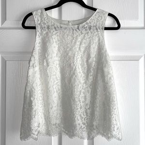 Loft White Lace Tank Top - Medium Petite